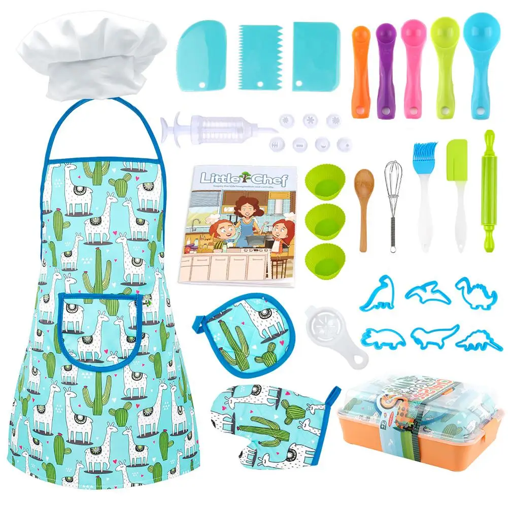 

Junior Chef Cooking Set Real Kids Cooking And Baking Set With Apron Hat Mitts A Kitchen Supplies Container Safe Secure And