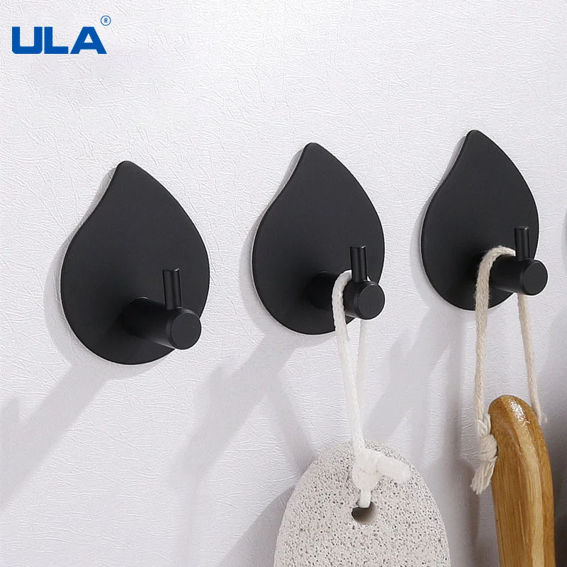 

ULA Black Wall Hook Adhesive Clothes Hanger Bags Key Rack Kitchen Towel Hanger Bath Accessories Small Hooks Stainless Steel