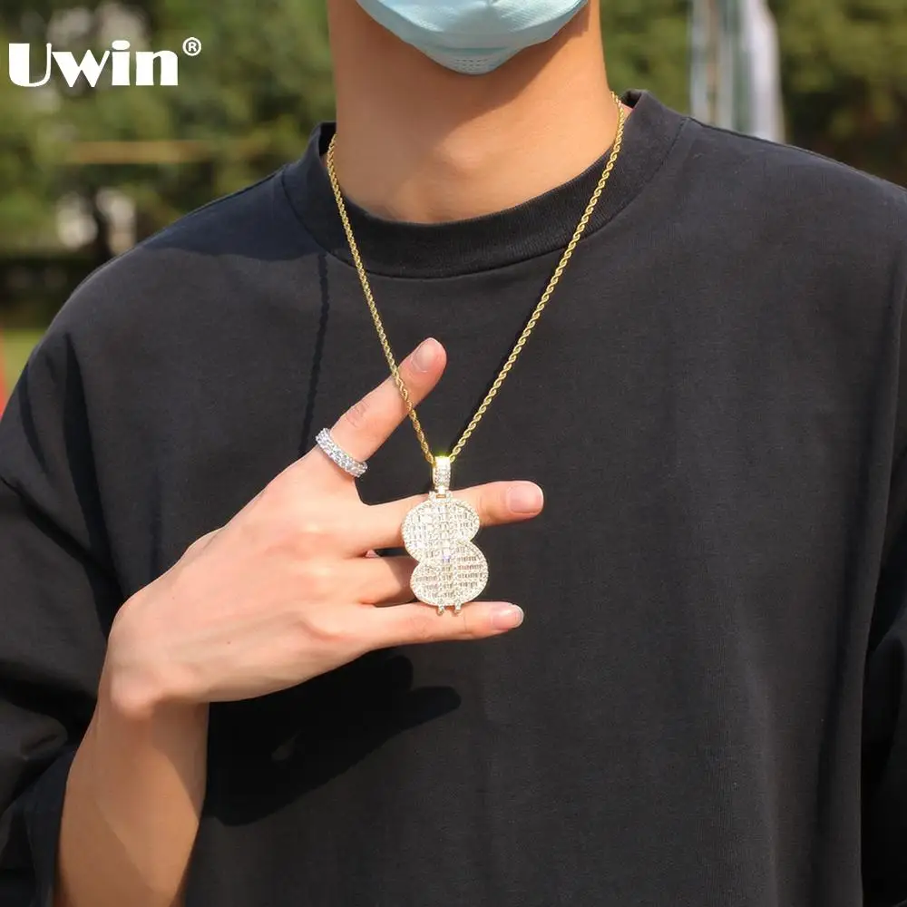 

Uwin Hiphop Jewelry US Dollor Design Pendant Necklaces Full AAA Iced Out CZ $ Charms Necklaces Fashion Jewelry for Dropshipping
