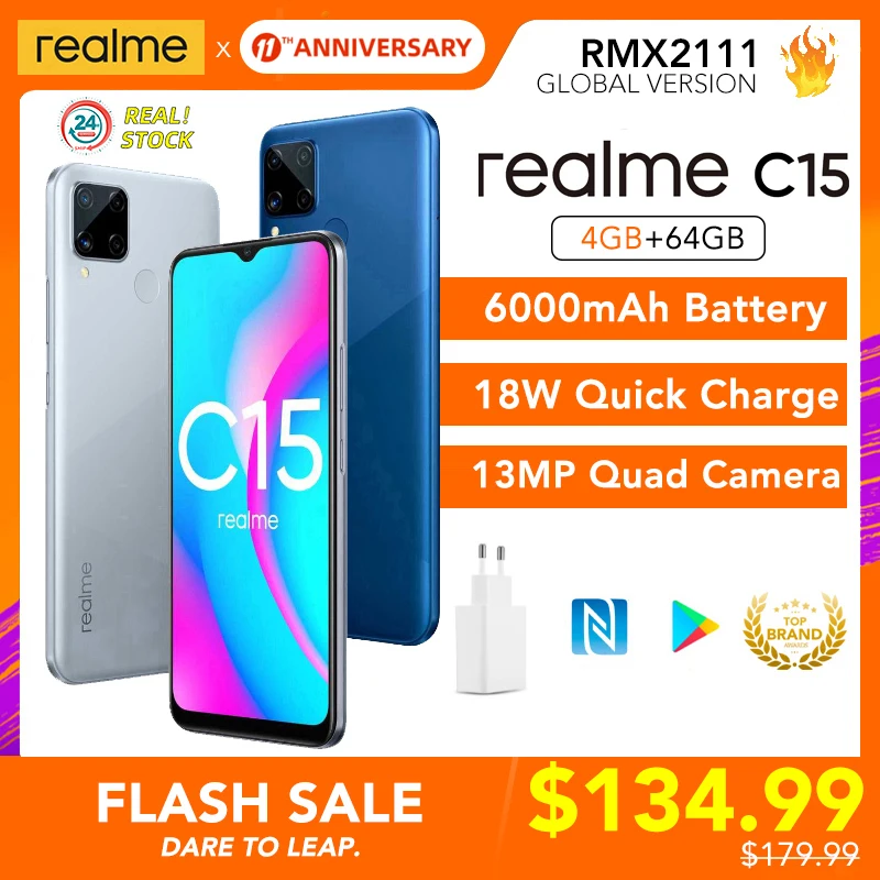 Realme C15 глобальная версия 4 Гб Оперативная память 64 Встроенная Helio G35 6000 мА/ч Батарея