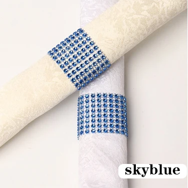 skyblue 6 шт., кольца для салфеток, стулья, пряжки, вечерние свадебные украшения, блестящие украшения, банты со стразами, держатель для салфеток ручной работы - Цвет: skyblue