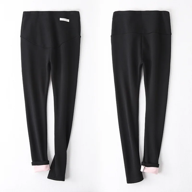 Черный Winter Maternity Leggings Thick Adjustable Waist Velvet Line Pregnant Women Pregnancy Clothes Pants Ropa Mujer Maternal - Цвет: Черный