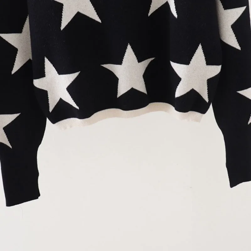 

Pullover Femme Jumper Women Sweater 2021 Fashion Knitted Top O-Neck Long Sleeve Stars Print Casual Harajuku Korean Lady Clothes
