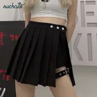 Пикантная Готическая Женская мини-юбка с высокой талией, с короткими лентами, трапециевидная, однотонная, для вечеринок