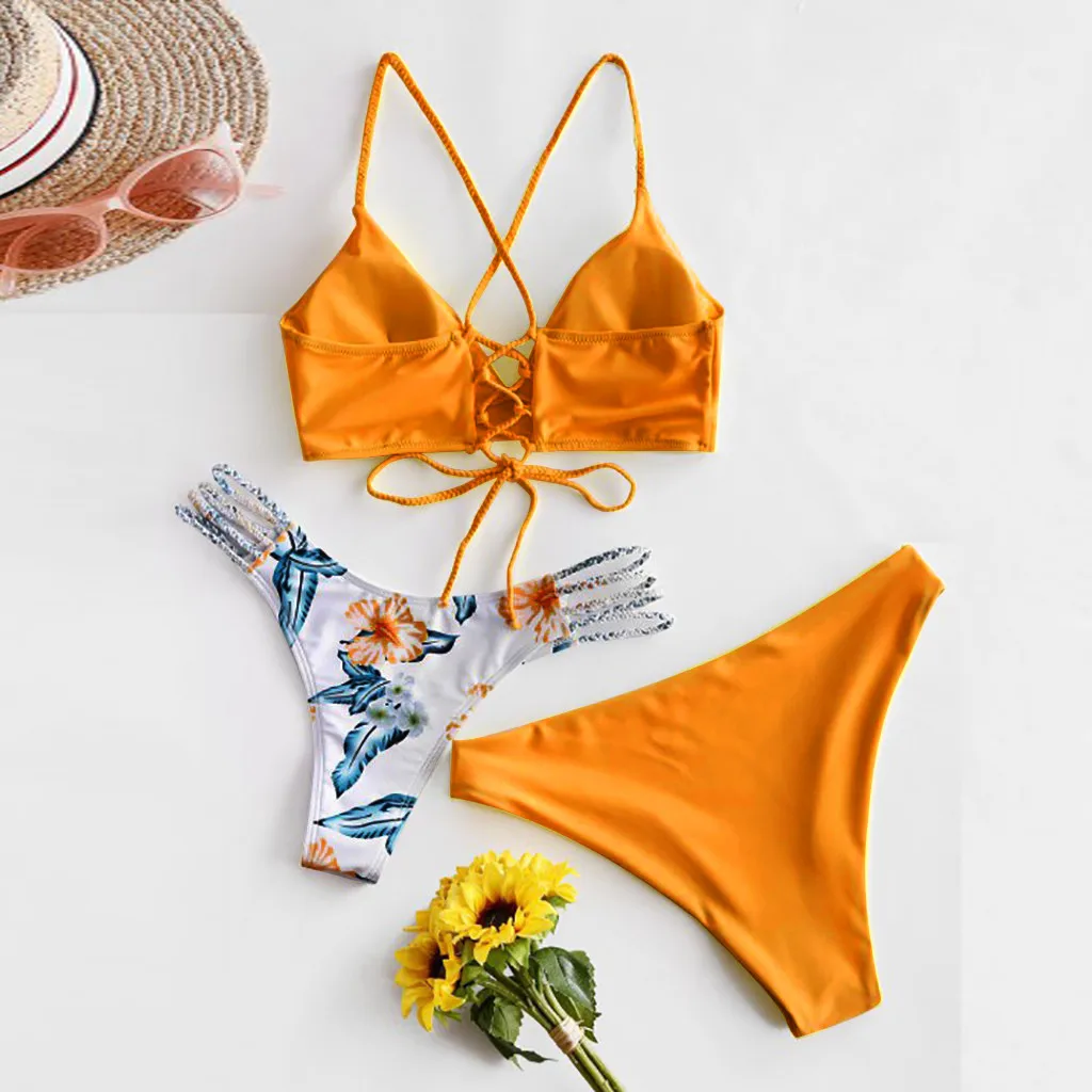 Женский купальник-бикини Kancoold комплект из трех предметов с принтом пляжная