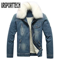 ursporttech autumn winter mens denim jacket thick velvet mens warm denim coats new men jean jackets male fashion windproof coats