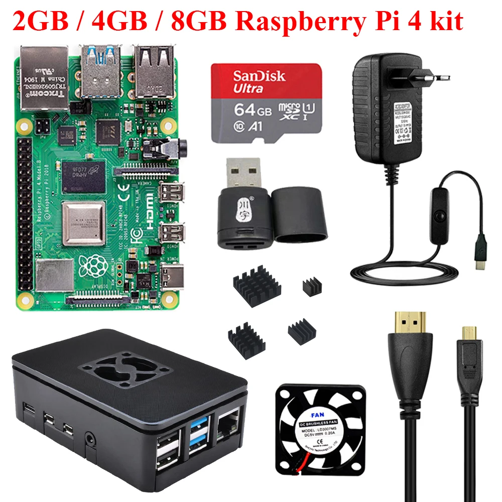 Оригинальный Raspberry Pi 4 Starter kit 2 ГБ/4 ГБ/8 ГБ Оперативная память с Чехол вентилятор