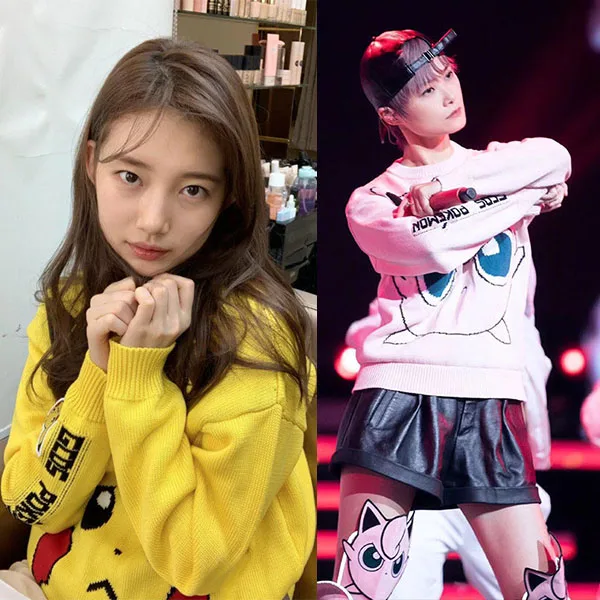 Bae Suzy Li Yuchun Timmy Xu та же Осень Зима Горячая Мода Jigglypuff Пикачу вязаный свитер мультфильм o-образным вырезом Свободные пуловеры