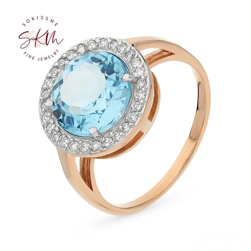 

SKM Round Topaz Ring 14k 18k rose gold rings for women Engagement rings designer Promise Luxury Fine Jewelry