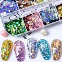 12 colors round nail art tips decorations sequins decals holographic glitter fake nails accessories supplies set