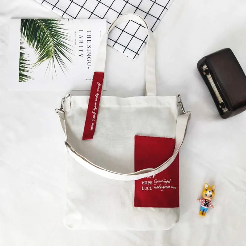 

Women Canvas Shopping Bag Letters Print Female Cotton Cloth Shoulder Bag Eco Handbag Tote Reusable Grocery Shopper Bags