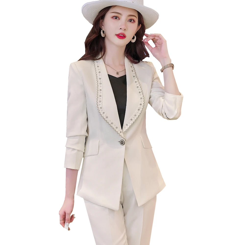 Fashion Black White Khaki Pant Suit Women Office Ladies Work Wear Jacket Blazer And Trousers Female Business Formal 2 Piece Set
