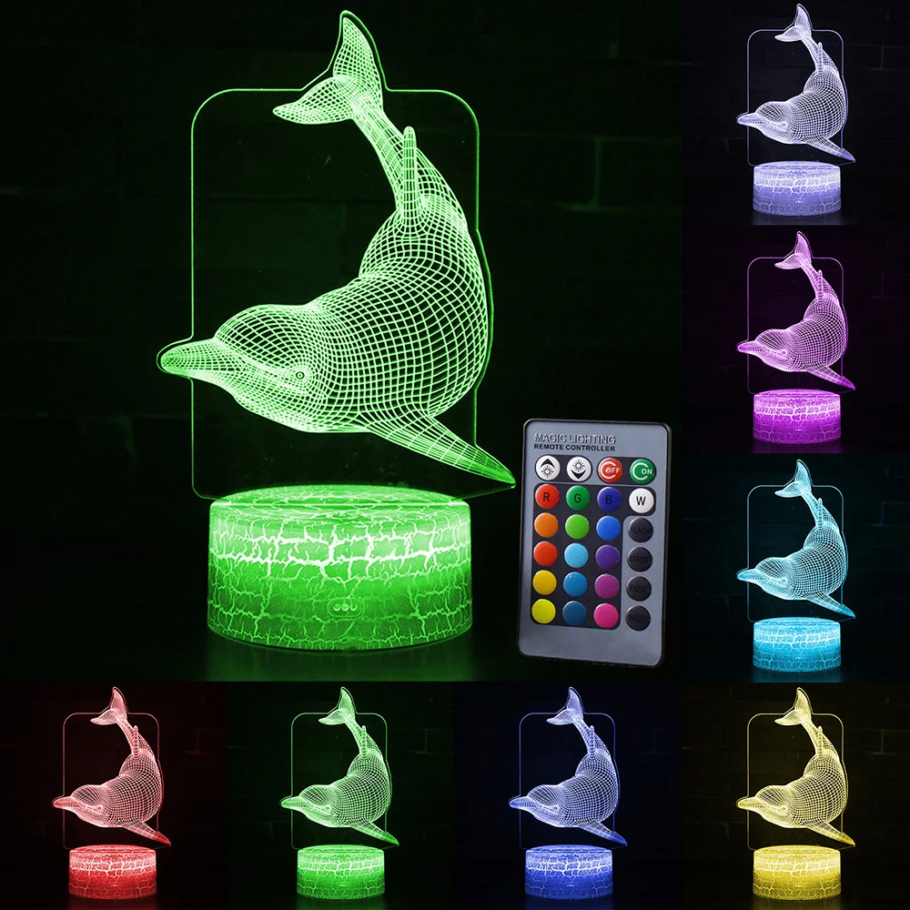 Swingming Dolphin СВЕТОДИОДНЫЙ 3D ночник с дистанционным/сенсорным управлением, модный светодиодный светильник с рисунком дельфина, светодиодный настольный светильник для детей, рождественский подарок, украшение для дома, D30 - Испускаемый цвет: Swingming Dolphin