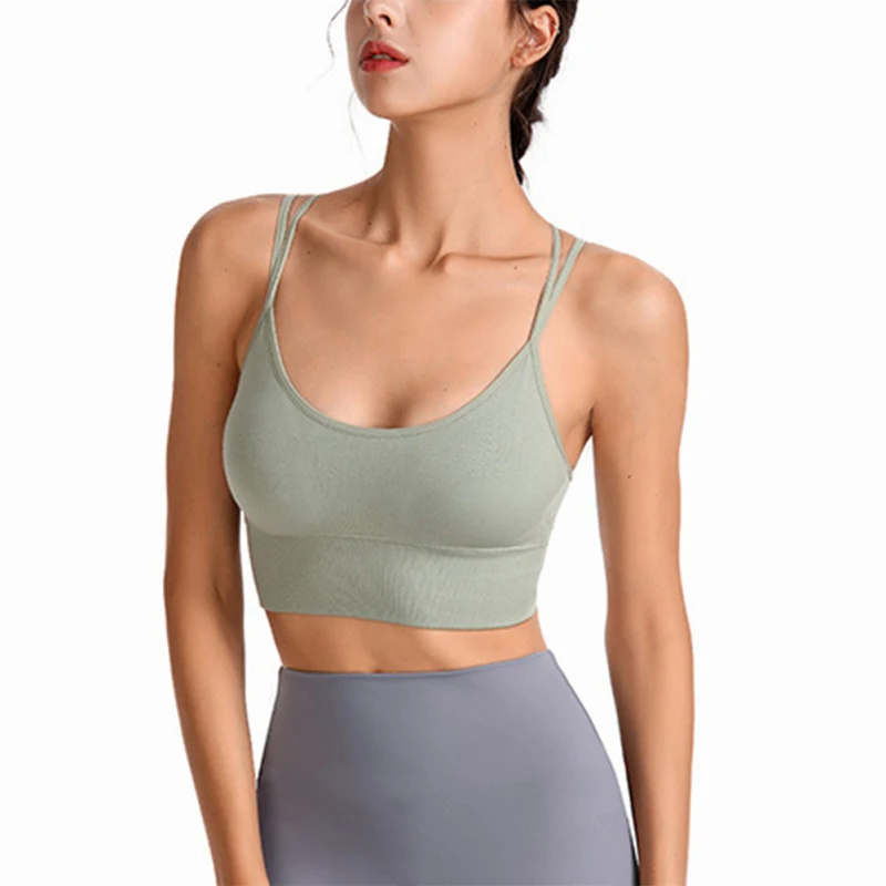 

Женский дышащий спортивный бюстгальтер с красивой спинкой без стальных колец ударопрочный кроп-топ пуш-ап спортивный бюстгальтер трениров...