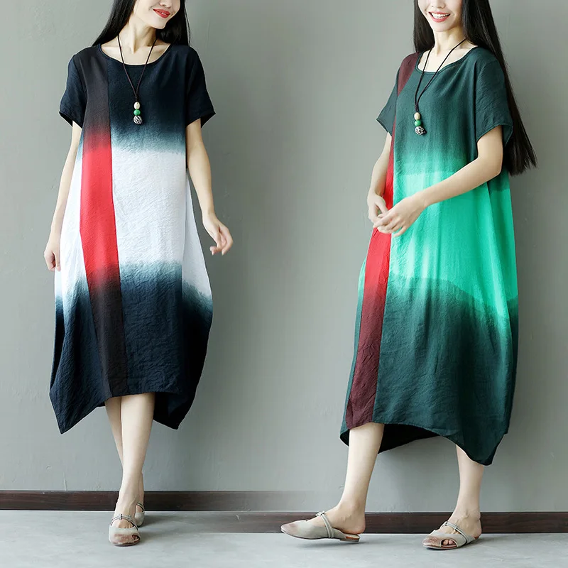 Коллекция 2020 года Летнее Длинное платье из хлопка с градиентом и принтом тай-дай |