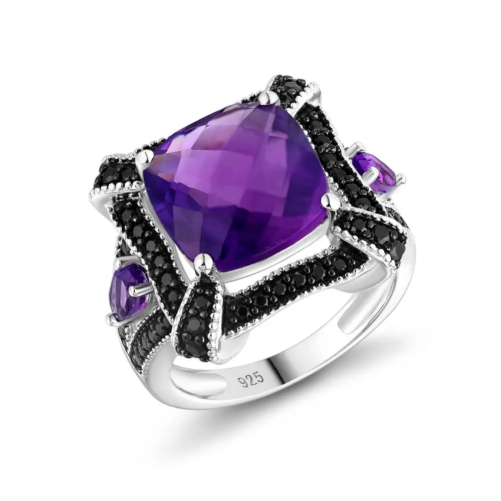 Женское кольцо из серебра 925 пробы с крупным натуральным аметистом 5 карат |