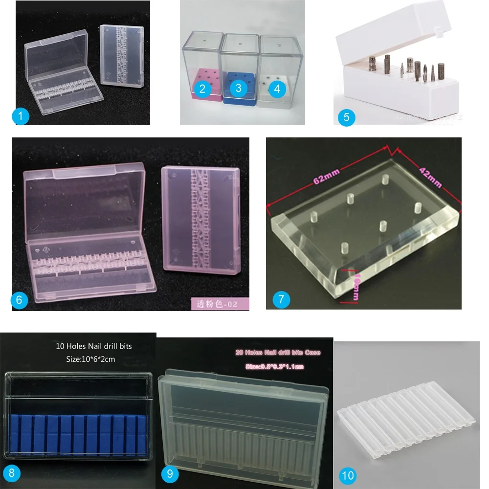 

6 7 10 14 20 30 Slots Clear Nail Drill Bit Plastic Storage Box Holder Container Manicure Cutters Display Nail Accessorie