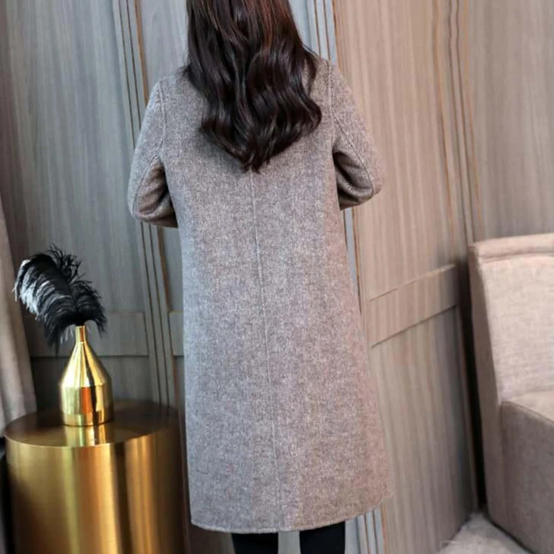 Fashion Woolen Women Jacket Autumn Winter New Mid Long Female Coat Korean Version Warm Outwear R1565 | Женская одежда