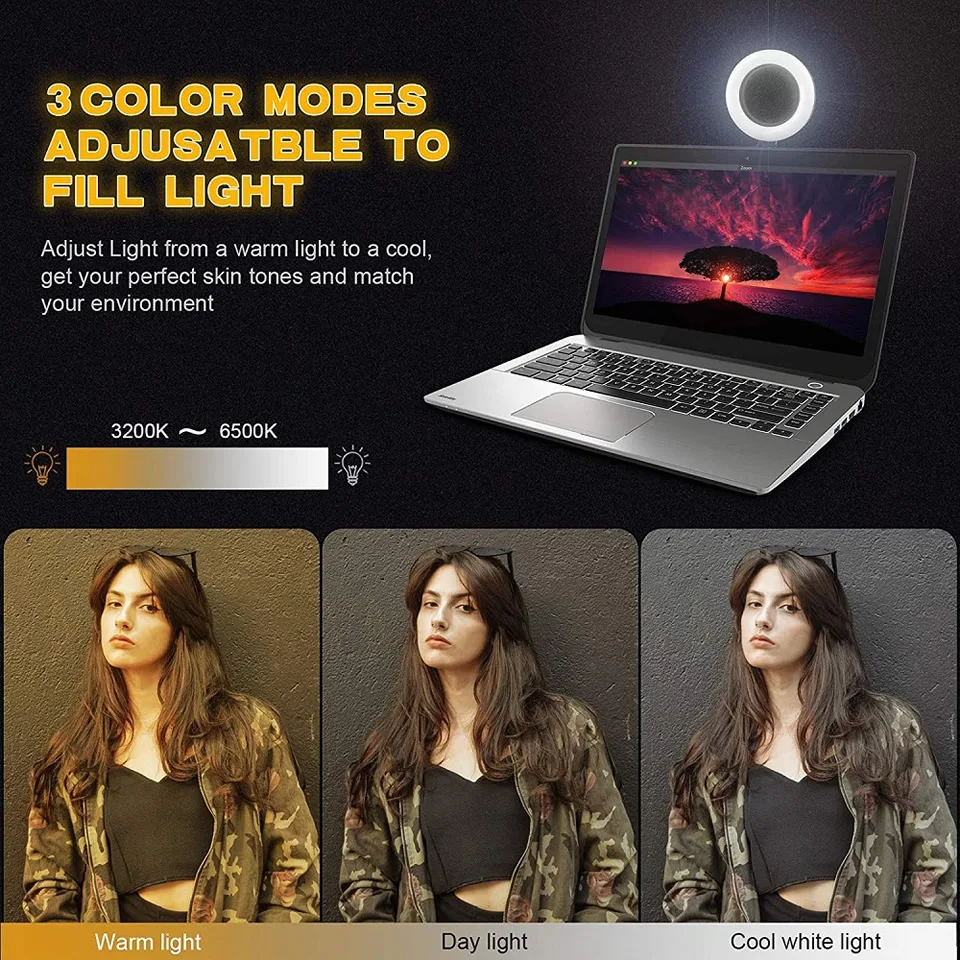OUTMIX 20cm Protable Selfie Ring Light LED Video Conference Lights with Suction Cup Laptop Live Streaming Fill | Электроника