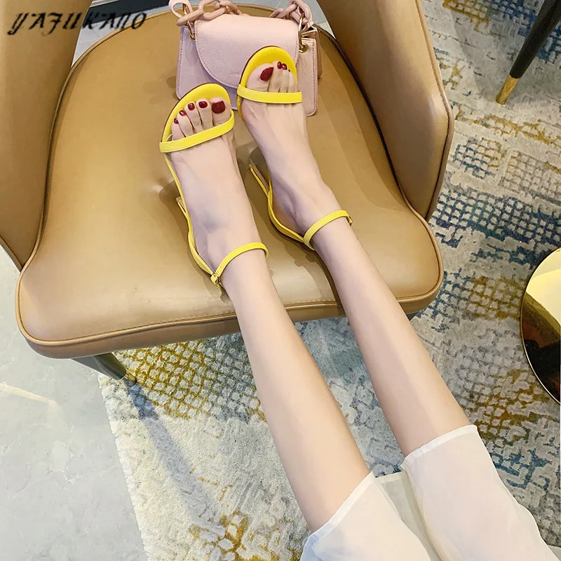 french style simple narrow band high heels sandals brand thin heels women sandals super hot ins one word buckle strap sandals free global shipping