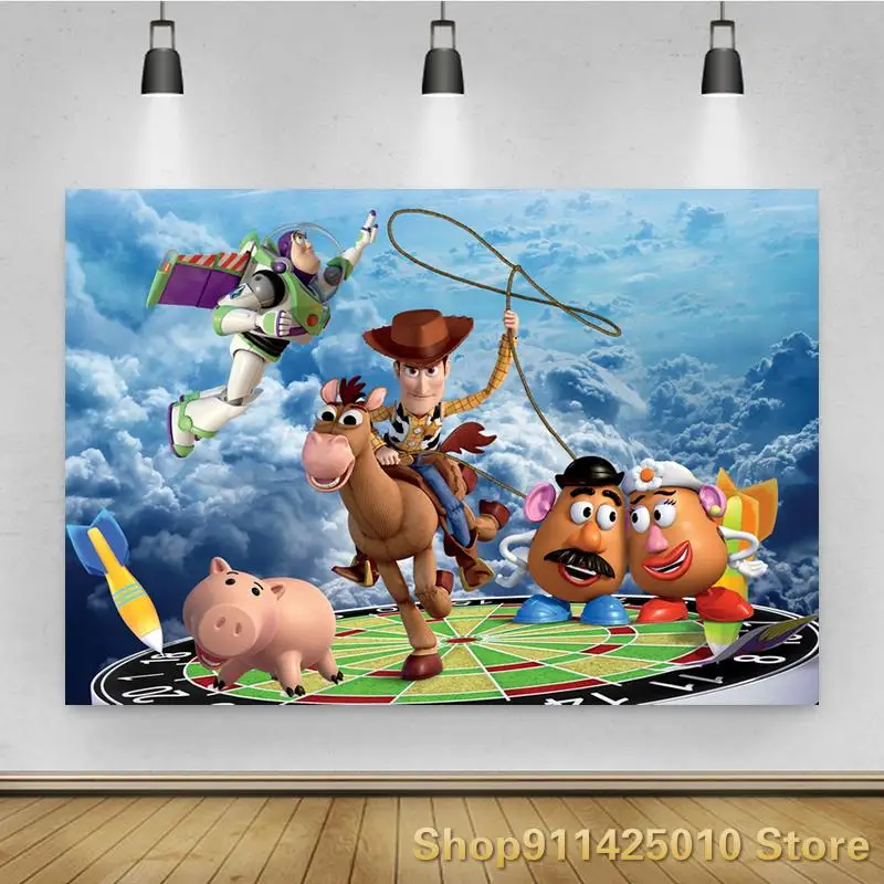 

Cartoon Cowboy Running Sky Background Boy Birthday Party Decoration Photography Studio Photo Children Room Ornament Backdrop