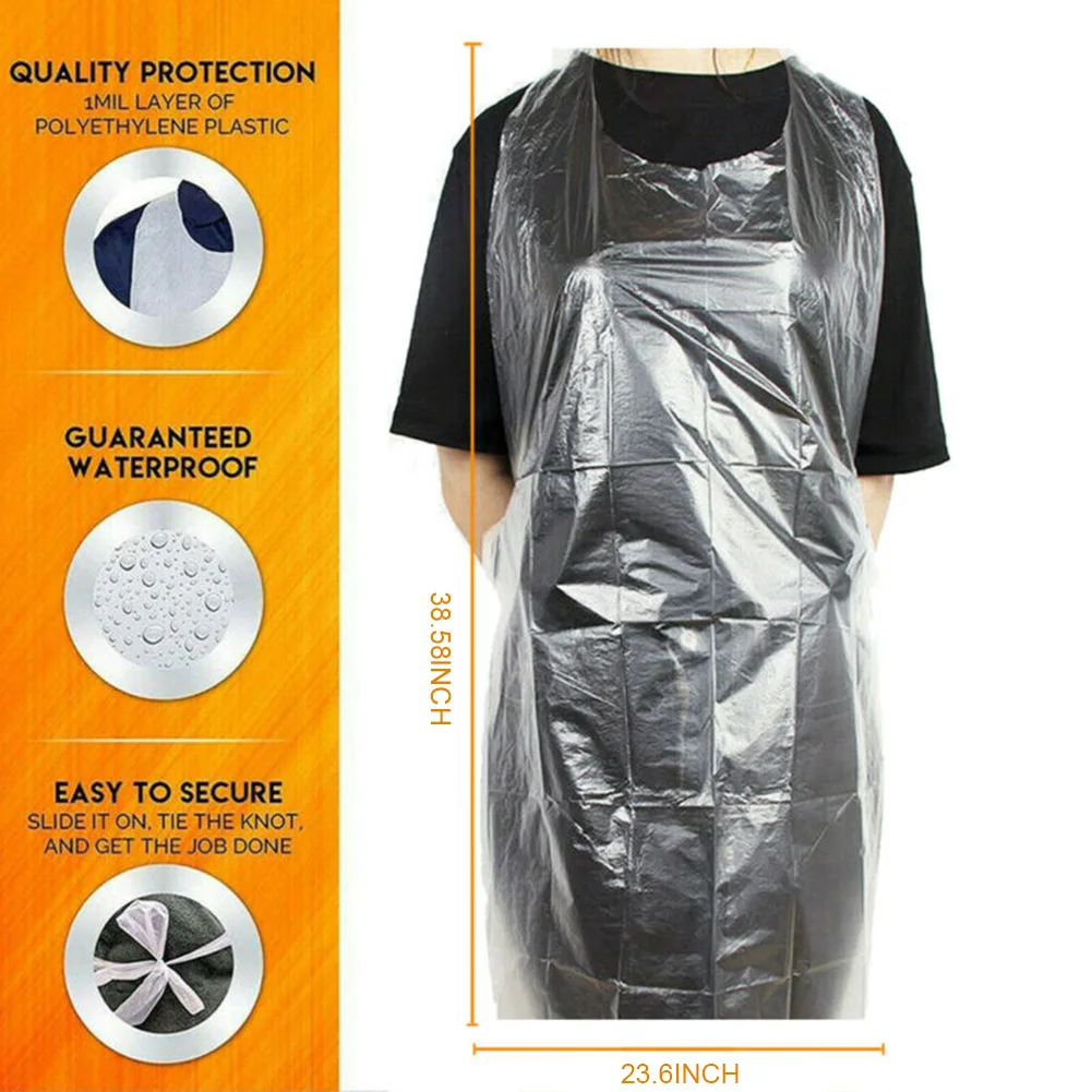 

100pcs Aprons Transparent Oil-proof Waterproof Eco Apron PE 23.6*38.58in