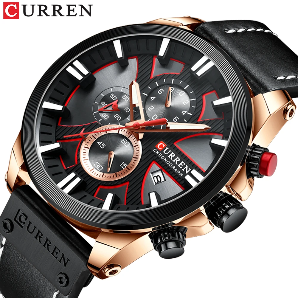 

CURREN Chronograph Sport Watch Mens Watches Men Quartz Clock Leather Male Wristwatch Relogio Masculino Fashion Gift Men