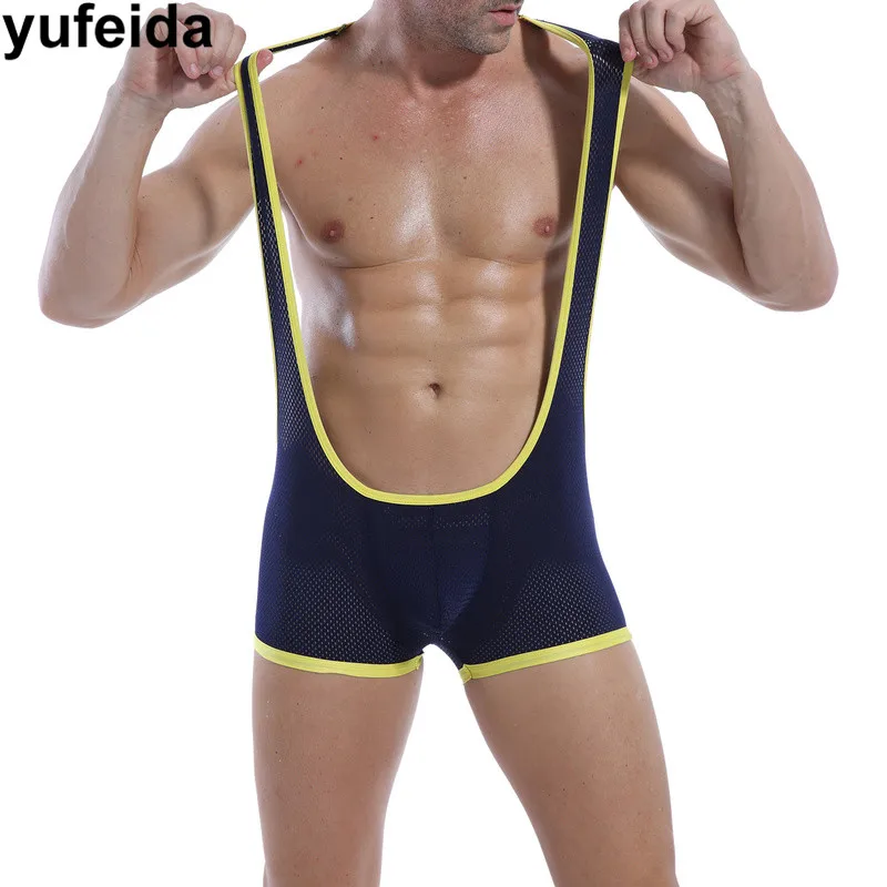 Сексуальное мужское нижнее белье Сетчатое боди цельный комбинезон спортивный
