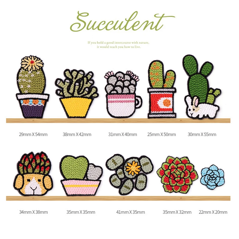 Chainho,Succulents Embroidery Cloth Stickers/Patch,DIY Self-adhesive/Ironing-on Cactus Cloth Stickers,Clothes/Jeans Decoration