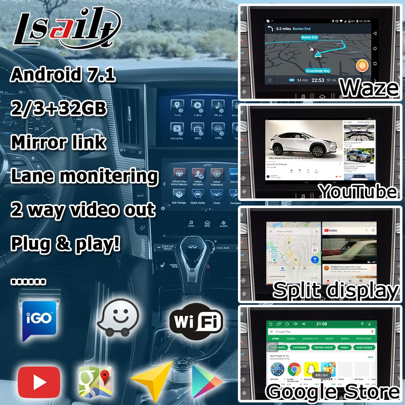 Android gps навигационная система для Infiniti Q50 Q60 видео интерфейс коробка с Carplay youtube четырехъядерный waze Яндекса заднего вида