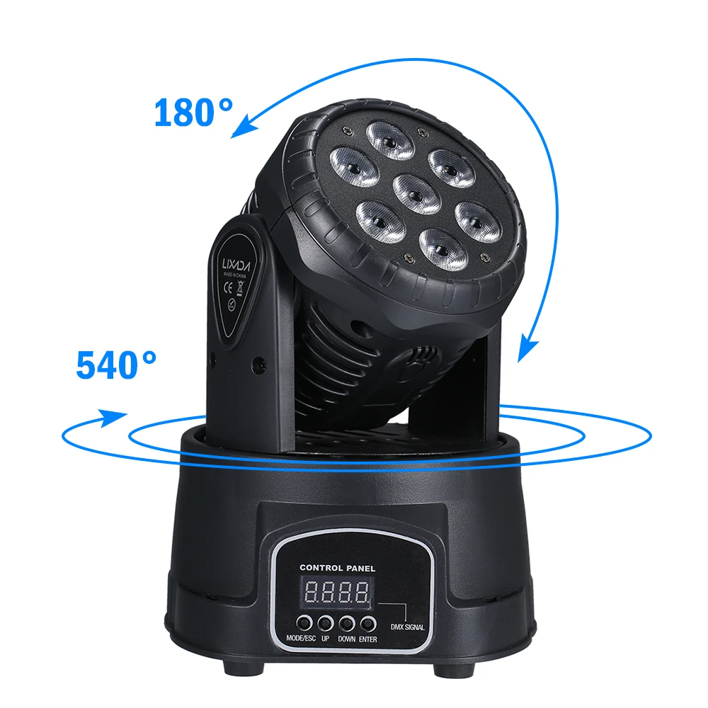 

7LEDs DMX512 Moving Heads Stage Light 70W 4 in 1 RGBW Disco Lights 9/14 Channel Sound Activated Control Strobe for DJ Club Party