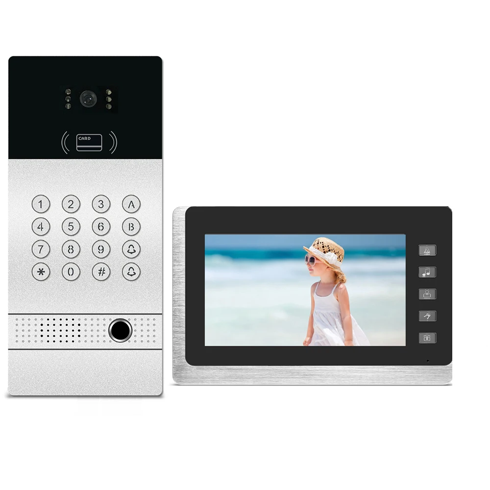 

Новое прибытие Несколько Квартира видео дверь телефон с паролями ID карты и отпечатков пальцев