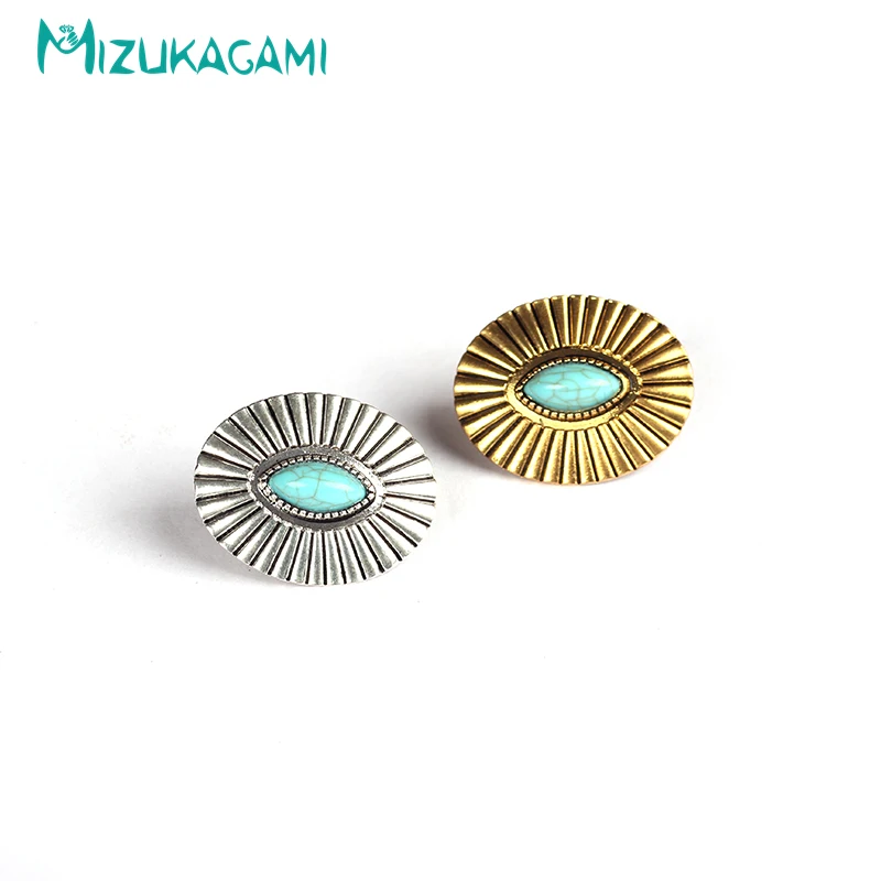 Ретро овальное Кончо серьги гвоздики цинковый сплав Материал для женщин