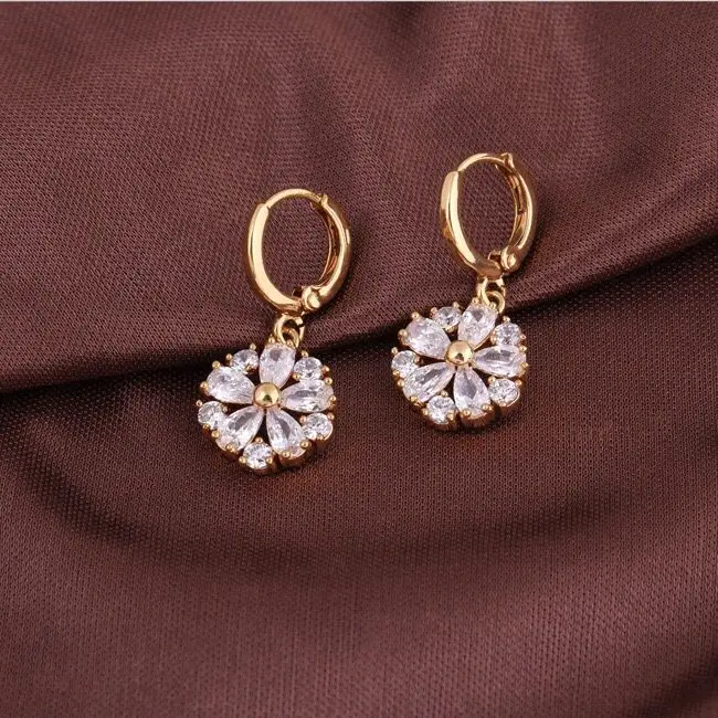 MxGxFam Новые висячие серьги с цветами из циркона для женщин золотого цвета 18 К AAA+ CZ модные ювелирные изделия