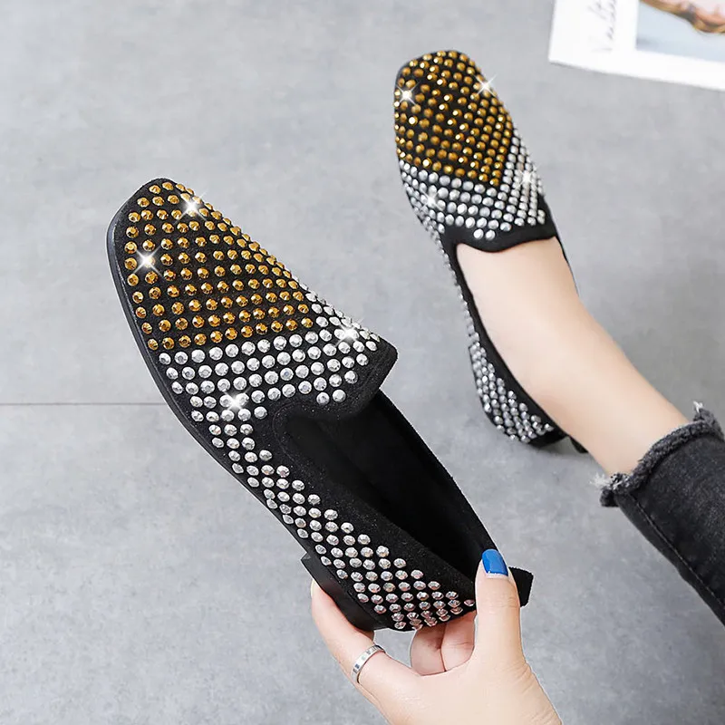 

Shoes Woman 2021 Slip-on Shallow Mouth Casual Female Sneakers Square Toe Rivets Studs Flats Modis New Slip On Dress Cute Summer