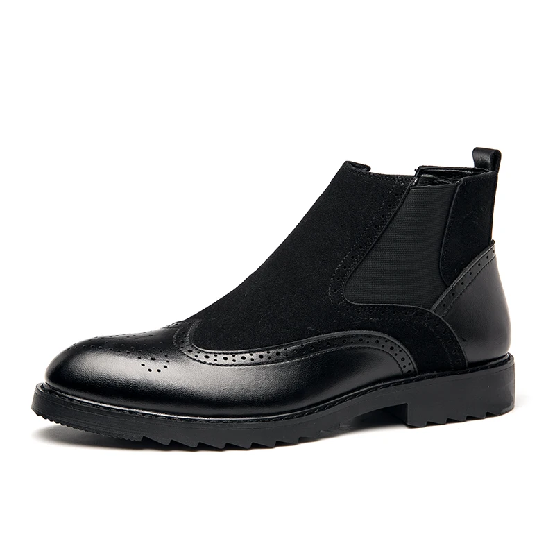 

British designer men fashion chelsea boots carving brogue shoes black brown ankle boot cowboy bullock botas de homens chaussure