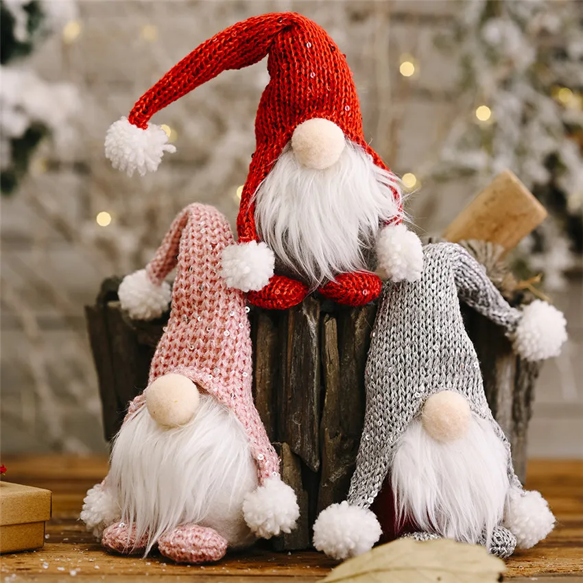 Christmas knitted Long Hat Elf Toy Red Pendant Plush Gnome Dolls Xmas Tree Drop Ornament New year Figurine Decor | Дом и сад
