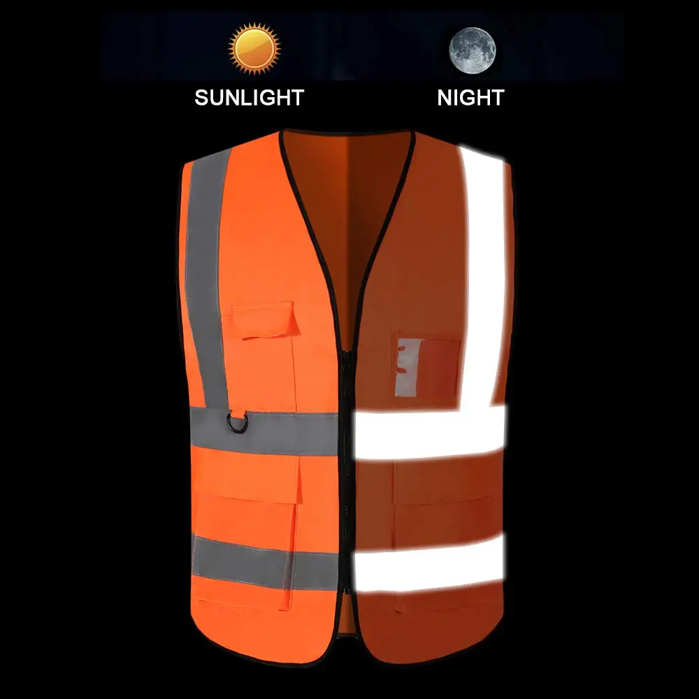 

Free shipping Protective Workwear 5 Pocket High visibility Safety Vest With Reflective Strips Outdoor Work