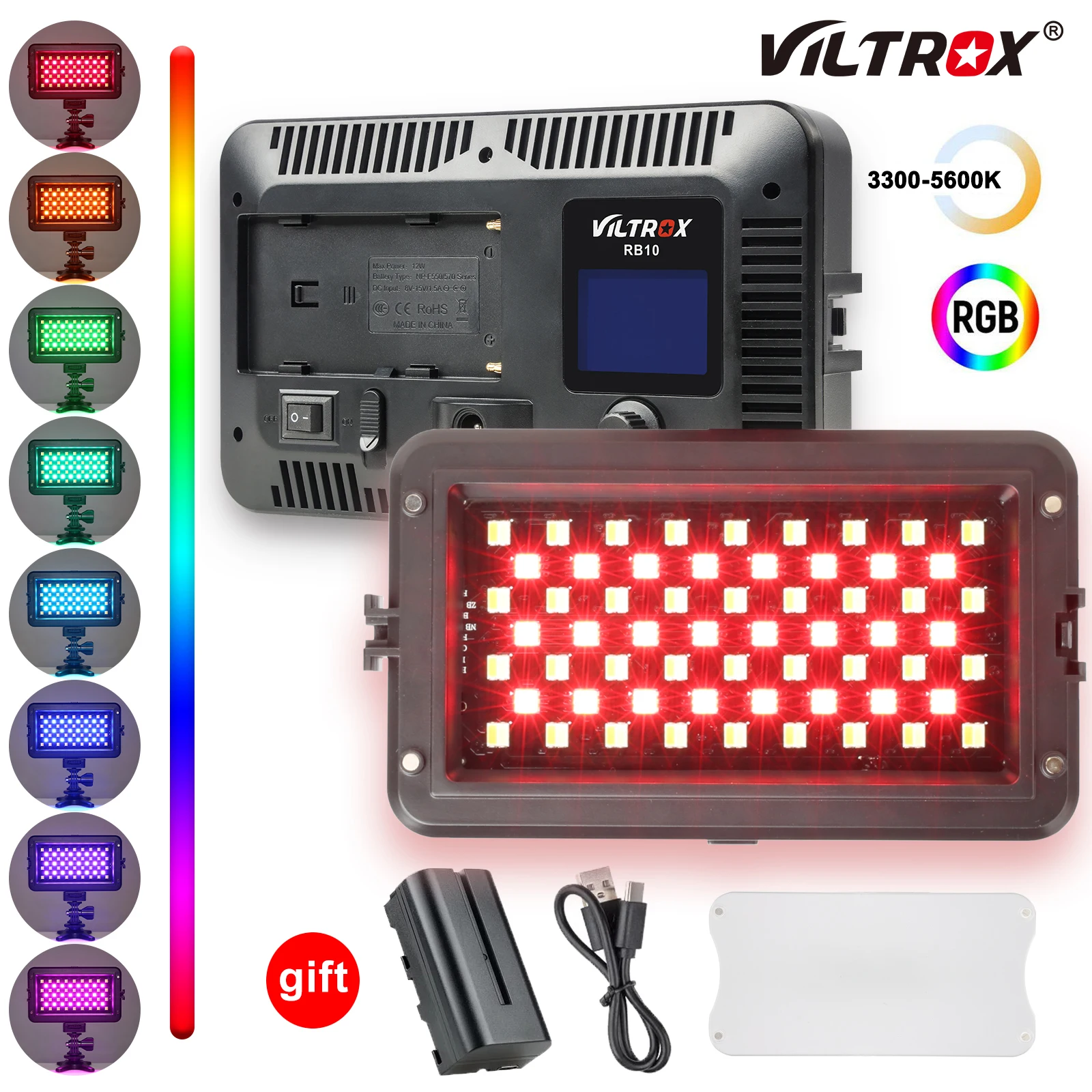Viltrox Weeylite RB10 RGB цветсветодиодный Светодиодная светильник для видеокамеры с