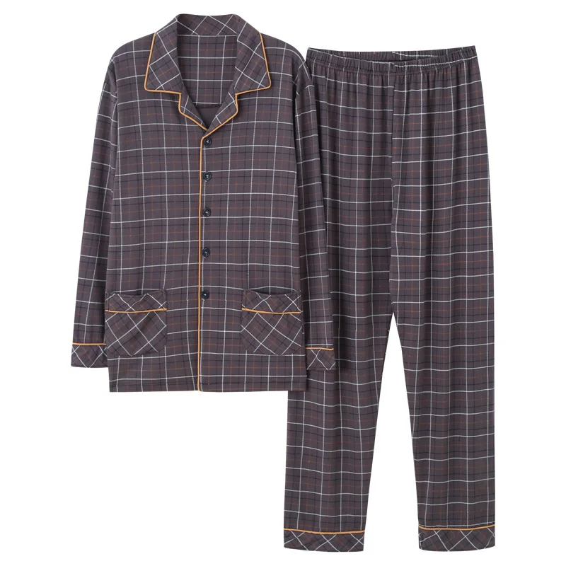 2020 Spring Mens Pyjama Cardigan Fold-down Collar Cotton Men Long Sleeve Home Wear Simple Mansleepwear Luxury Men Clothing