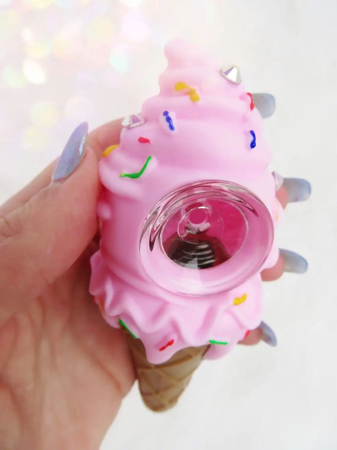 Розовая силиконовая трубка для мороженого со стеклянной чашей | Дом и сад