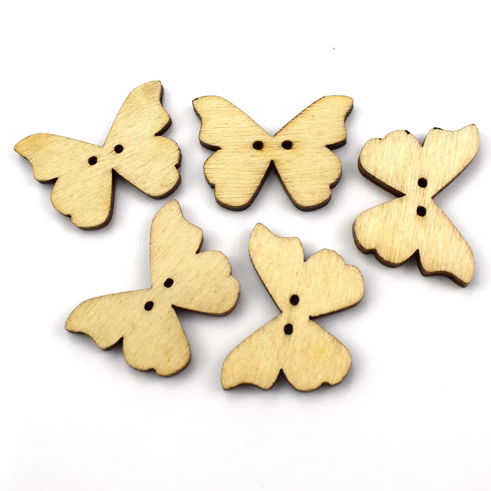 Деревянные разноцветные пуговицы в форме бабочки с 2 отверстиями для рукоделия