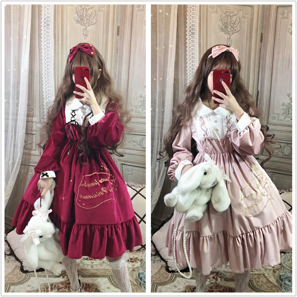 Осень Зима готический дворец сладкое платье лолиты винтажное кружево бантом