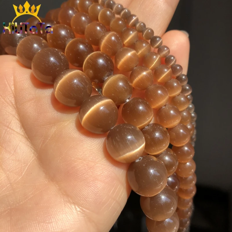 Бусины Из Натурального опала круглые бусины кошачий глаз коричневого цвета для