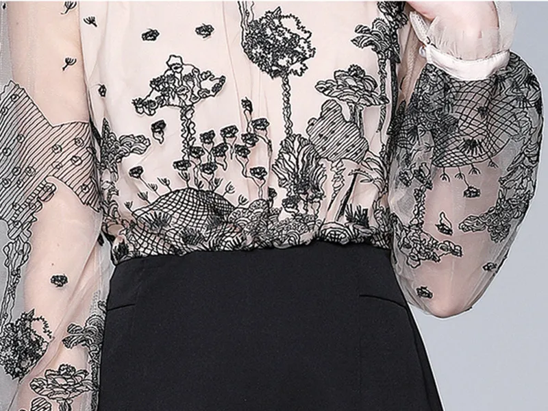 

Women Luxury Splicing Embroidery Mesh Dress High Quality Vintage Wedding Party Femme Lantern Sleeve Designer Dress Vestidos