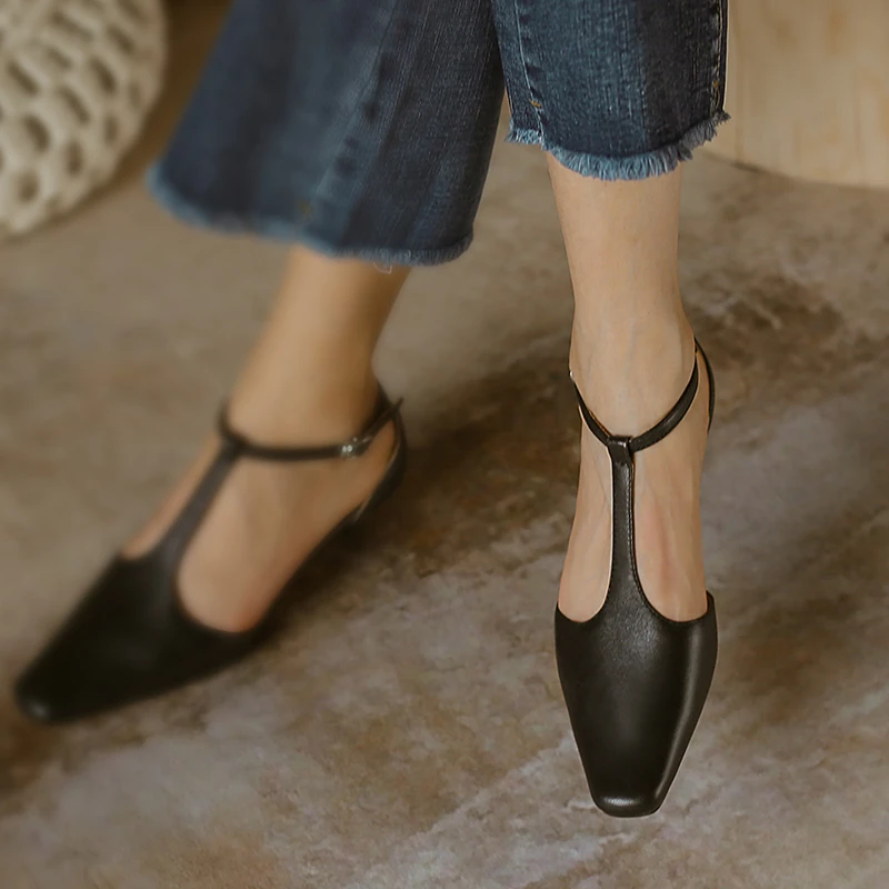 

CONASCO Concise Women Sandals Fashion Elegant Thin Heels Pumps Wedding Party Casual Shoes Woman New Genuine Leather T-Strap Pump