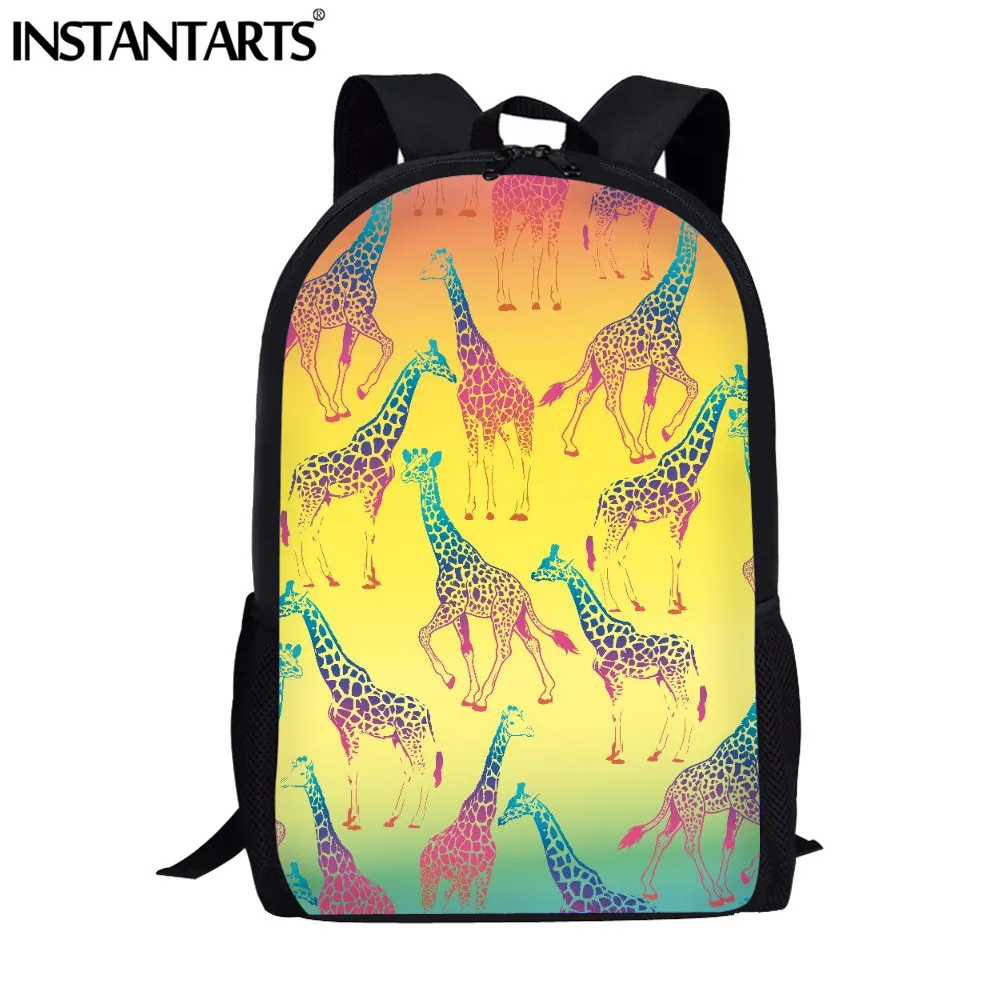 

INSTANTARTS Gradient Giraffe Print Schoolbags Students Big Bookbags Kids Cartoon Shoulder Backpack School Bags Satchel Mochilas