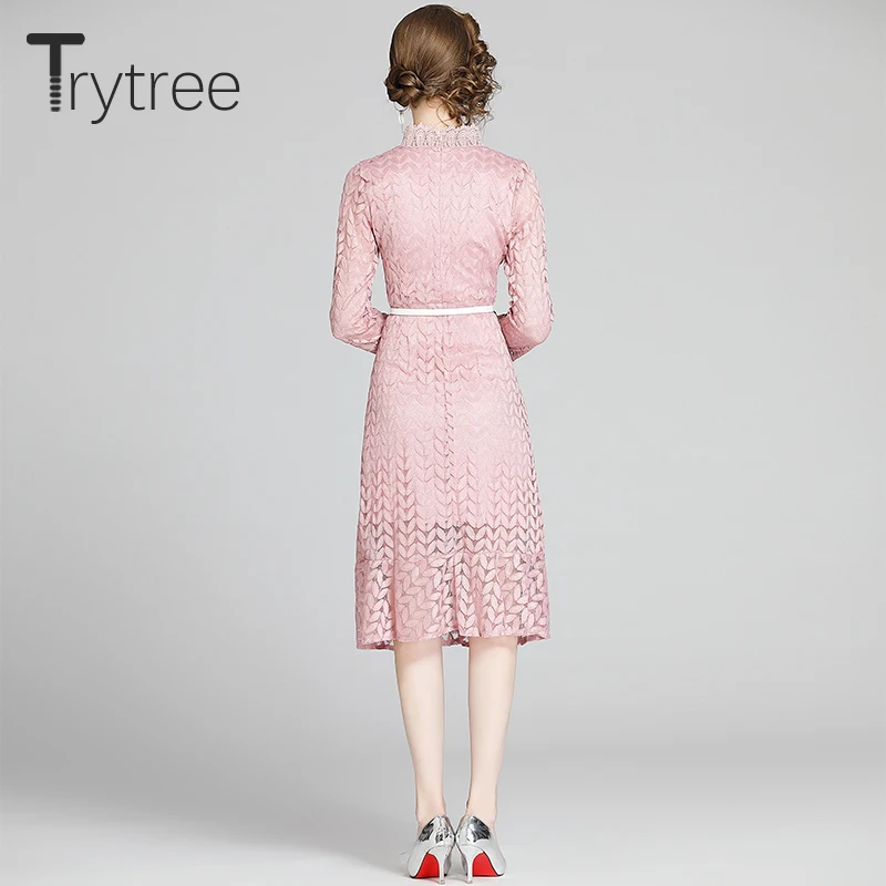 Весеннее женское платье Trytree 2020 Повседневное трапеция с воротником стойкой и