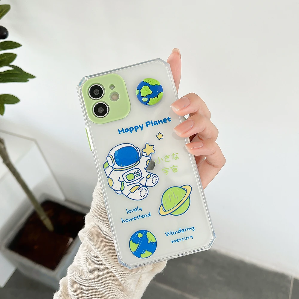 

KQCCY Transparent Star Astronauts Silicone Phone Case for Iphone 11 12 Pro Max Mini XR XS X 7 8 Plus Case Back Cover Soft Tpu