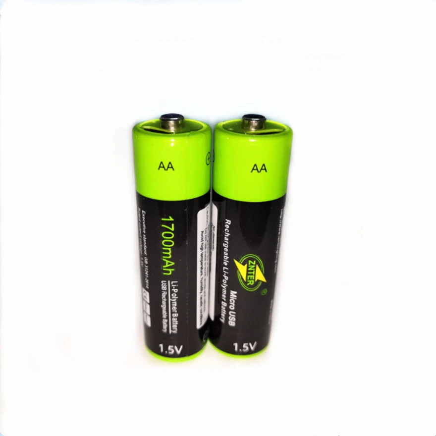2pcs/lot  ZNTER  AA Rechargeable Battery 1.5V AA 1700mAh USB Charging Lithium Battery Bateria without Micro USB Cable